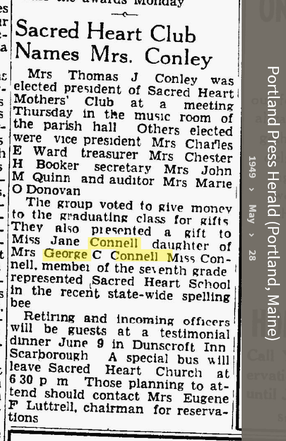 Louise Marie Hagen-Connell--Portland Press Herald (Portland, Maine) (28 may 1949)
