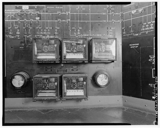 Close-up view of leeds and northrup strip chart recorders...