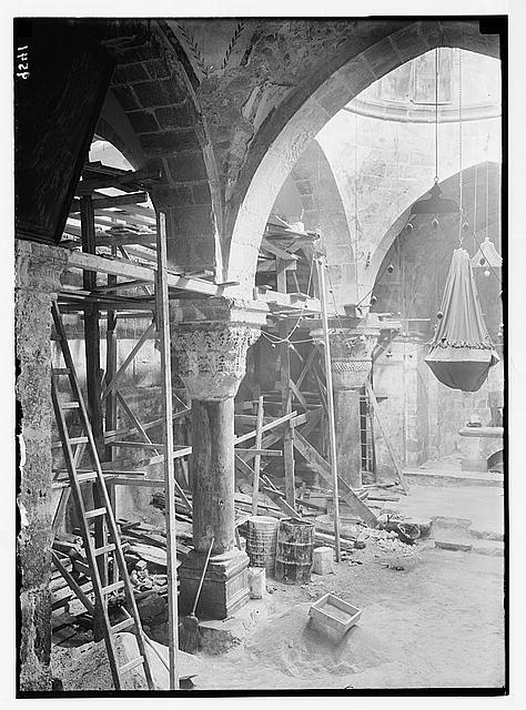 Repair work in Church of [the Holy] Sepulchre. Chapel of...