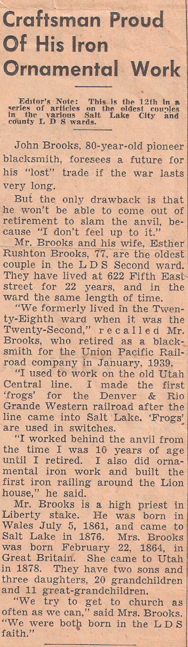 John Brooks, Utah 1941 Blacksmith