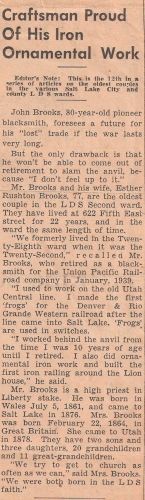 John Brooks, Utah 1941 Blacksmith