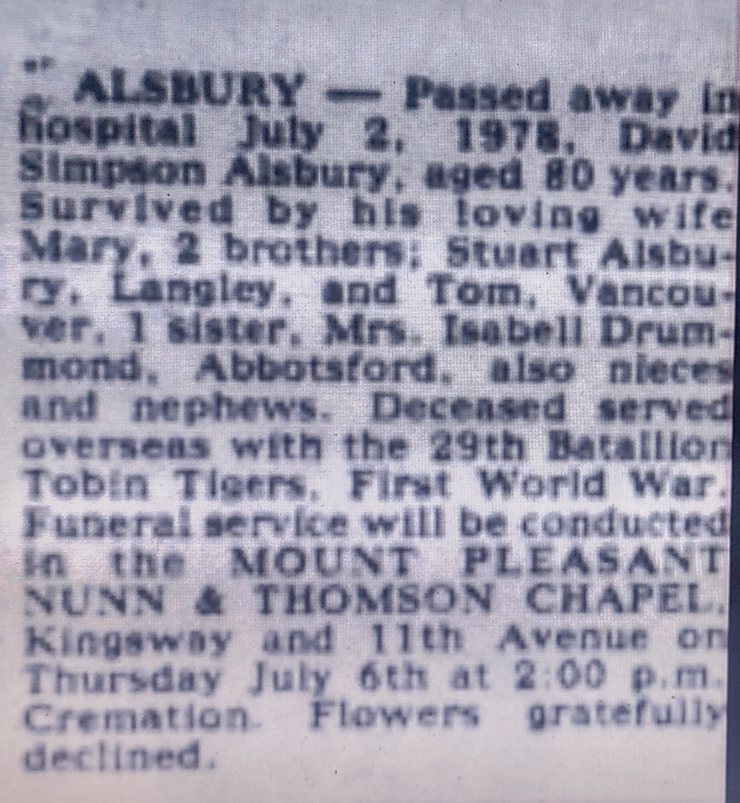 David Simpson Alsbury obituary 
