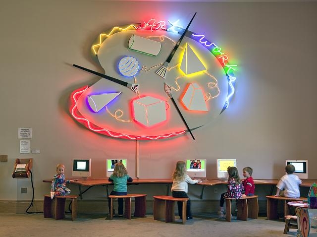 Children learn art from computers at the ArtWorks center...