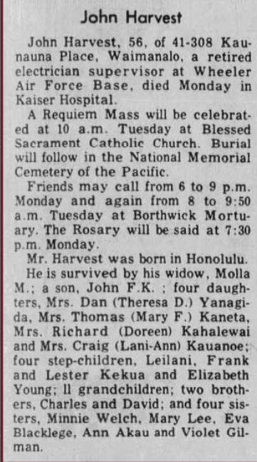 John Harvest Obituary 