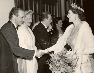 Sam  Levene and Vivian Blaine meeting Princess Margaret.