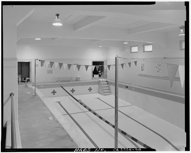 Swimming pool. Whole room view as seen from spectator...