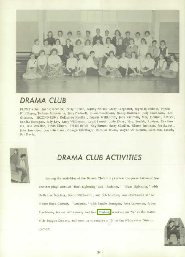 Neal Orvie Shaben--U.S., School Yearbooks, 1900-1999(1959)Drama club
