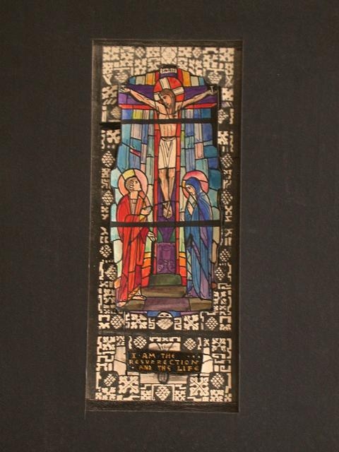[Design drawing for stained glass window showing...