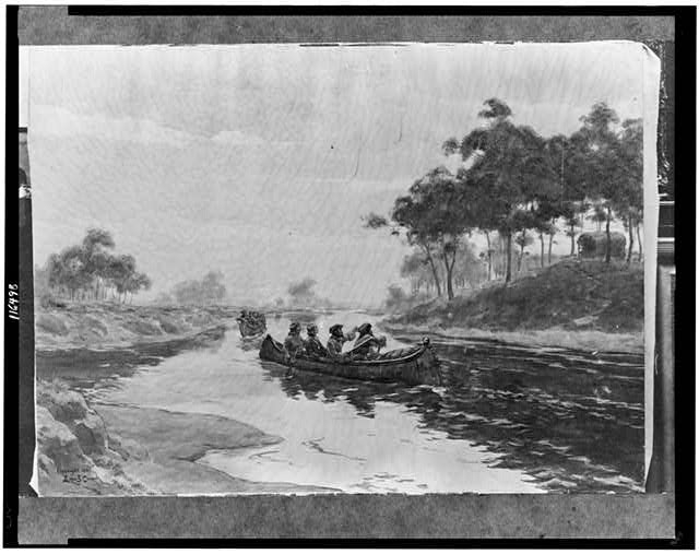 [Jacques Marquette and Louis Joliet in canoe, with two...