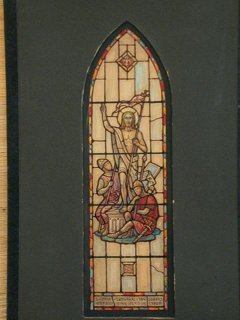 [Design drawing for stained glass memorial window showing...