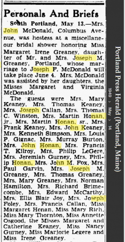 Margaret Irene Greaney--Portland Press Herald (Portland, Maine)(14 may 1949).