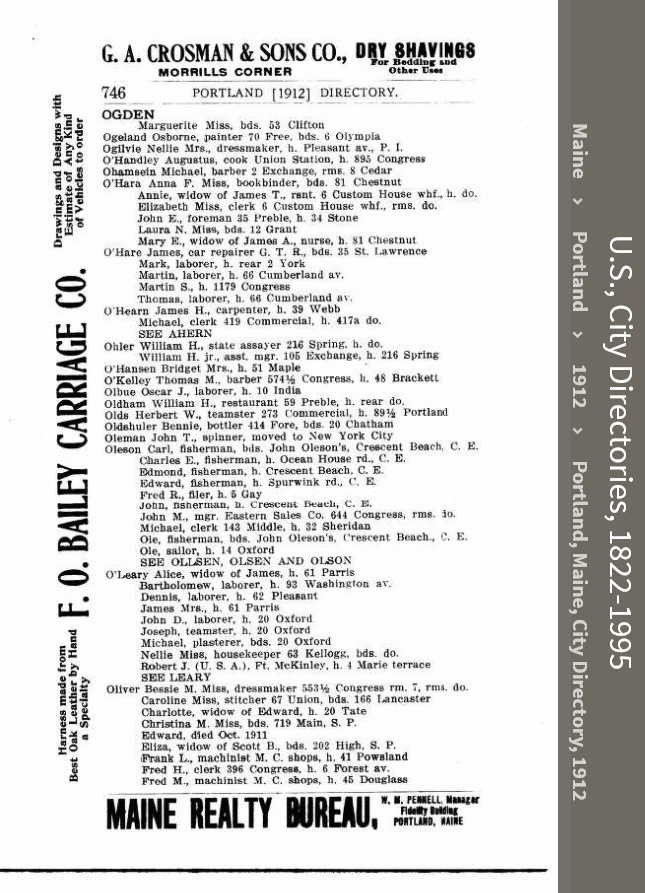 Martin Scanlan O'Hare --U.S., City Directories, 1822-1995(1912)