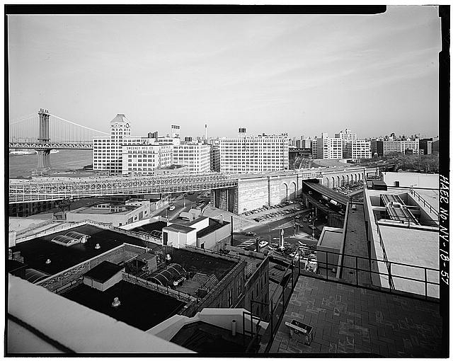57. Long distance view looking E at Brooklyn side span,...