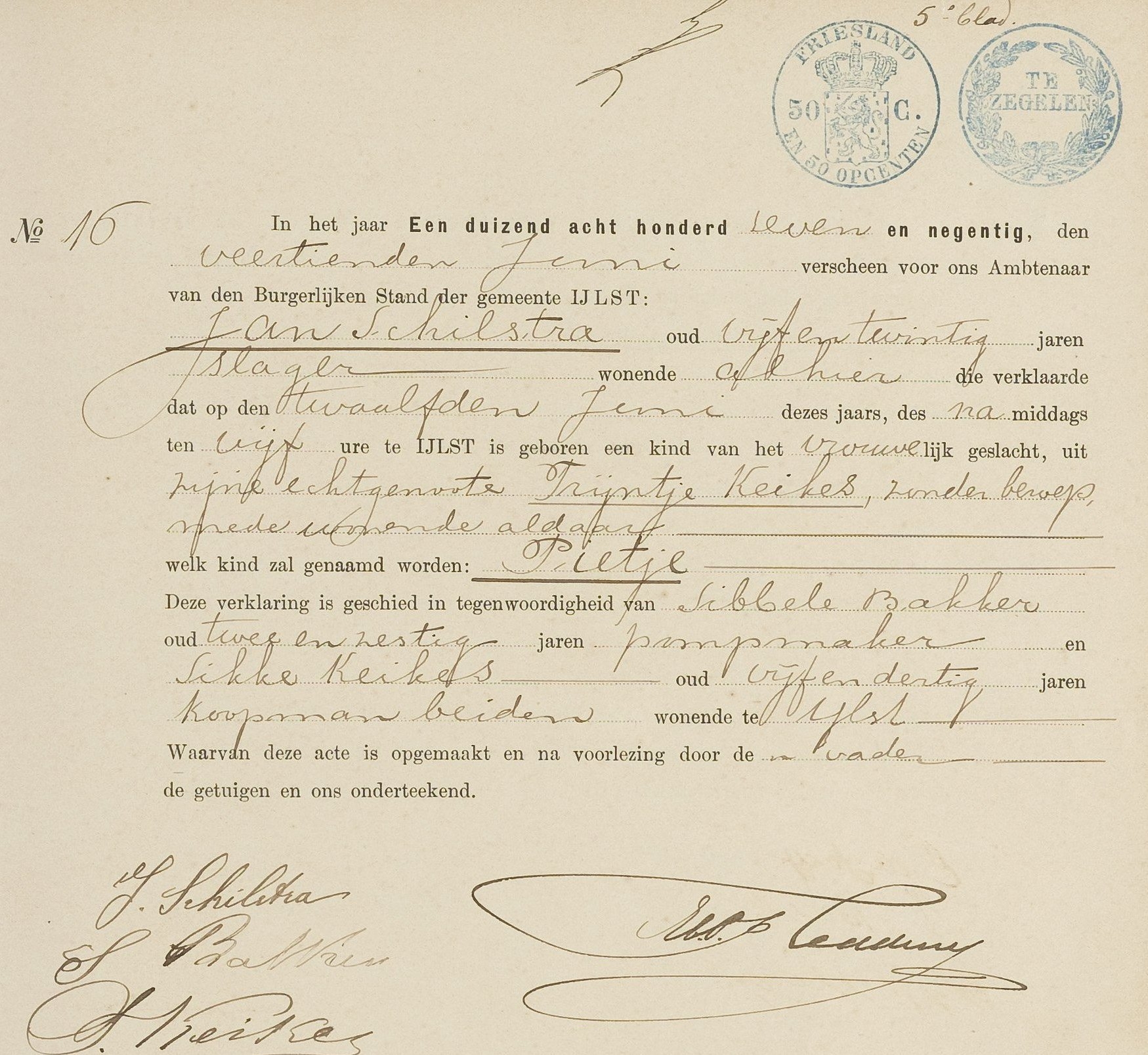 Pietje Schilstra birth certificate