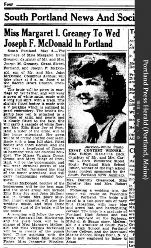 Margaret D Brogan-McDonald--Portland Press Herald (Portland, Maine) 9 May 1949