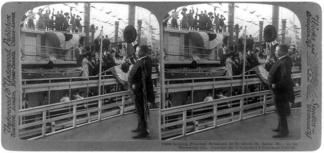 Saluting President Roosevelt as he leaves St. Louis, Mo.,...