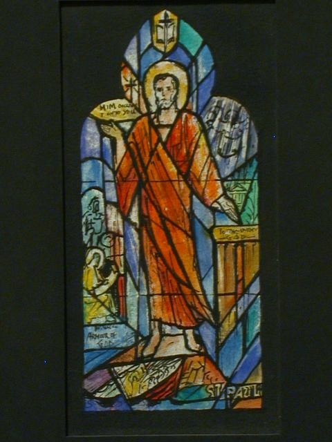 [Design drawing for stained glass window with St. Paul]