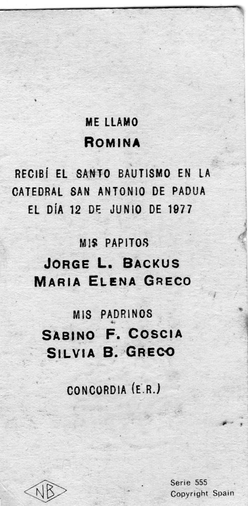 Romina Greco-Backus baptism