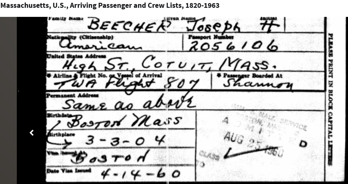 Massachusetts, U.S., Arriving Passenger and Crew Lists, 1820-1963
