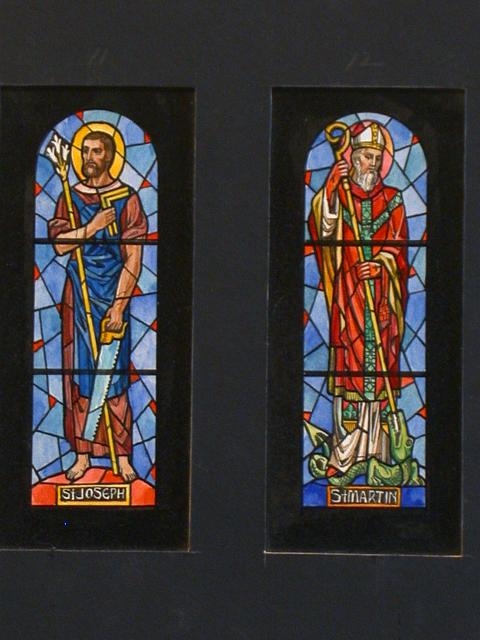 [Design drawing for stained glass window with St. Joseph;...