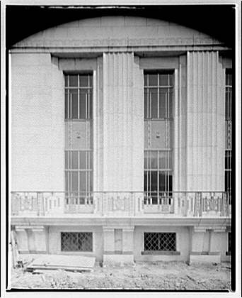 Folger Library exteriors. Railing on balcony of Folger...