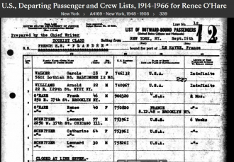 Renee H Georgette-O'Hare--U.S., Departing Passenger and Crew Lists, 1914-1966(16 sep 1955)