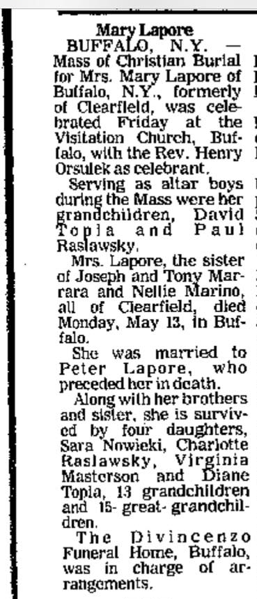 Mary Marrara Lapare obituary
