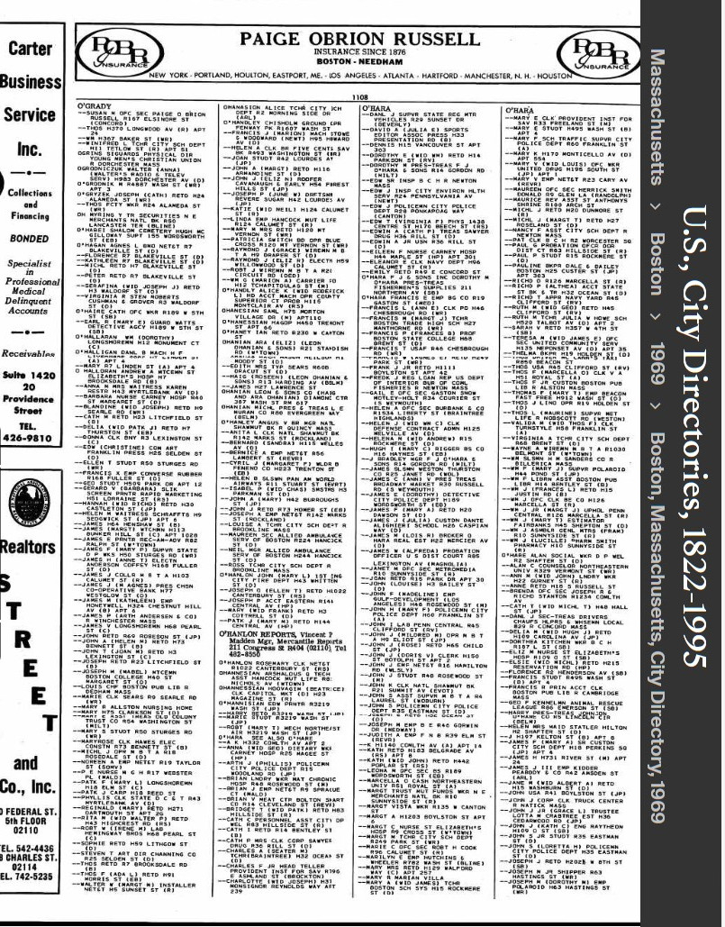 Allan C O'Hare --U.S., City Directories, 1822-1995(1969)