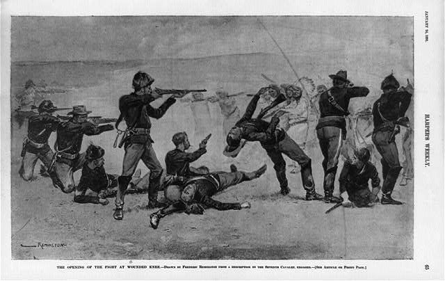 The opening of the fight at Wounded Knee