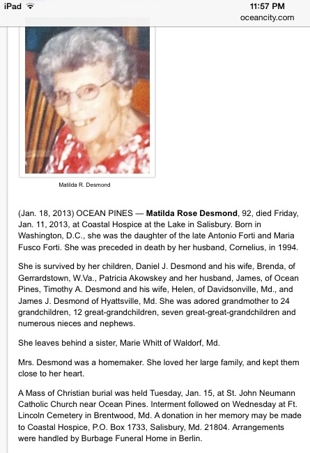 Matilda Rose (Forti) Desmond obituary