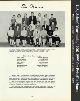 Priscilla (Haase) Hickey--U.S., School Yearbooks, 1900-1999(1960) the Observer