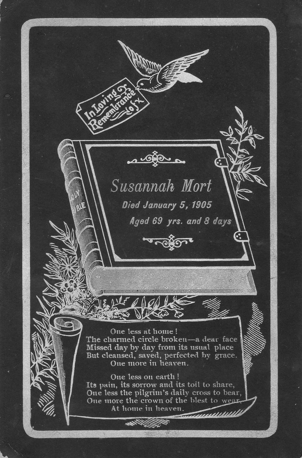 Susan Mort Obituary card