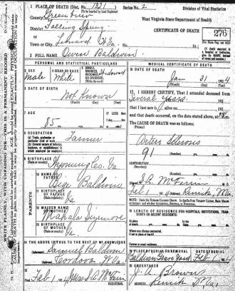 Death Certificate of Owen Baldwin