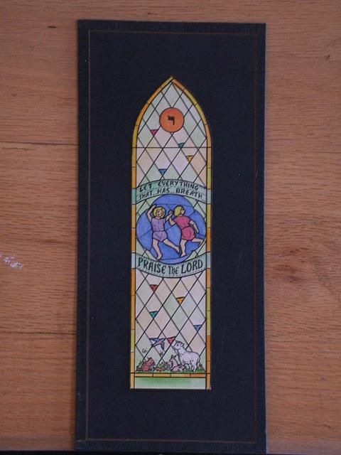 [Design drawing for stained glass window showing...