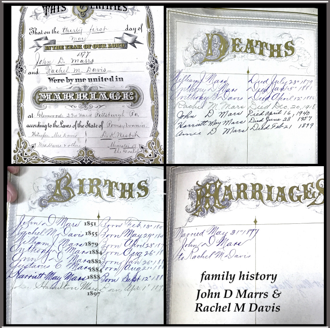John Douthet Mars & Rachel M Davis family Bible -history