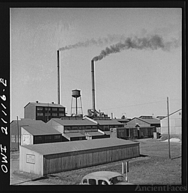Pampa (vicinity), Texas. Passing a carbon black plant...