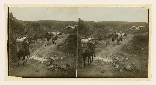 [Russian officers on a tour of inspection among the hill...