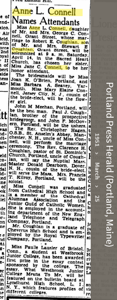 Anne Louise Connell-Coughlan--Portland Press Herald (Portland, Maine)(25 mar 1951)