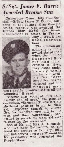 James Frank  BURRIS - WWII Hero awarded Bronze Star  
