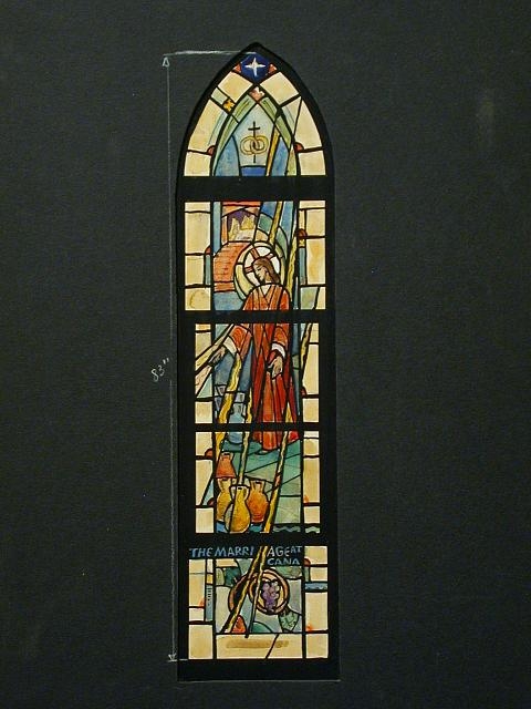 [Design drawing for stained glass window with The...