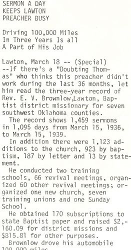 1939 Reverend Emory Vinson "Jack" Brownlow Report