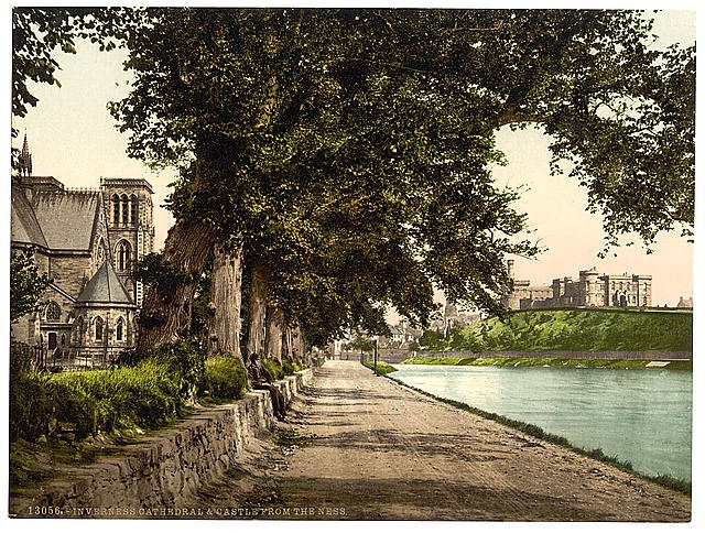 [Cathedral and castle from the Ness, Inverness, Scotland]