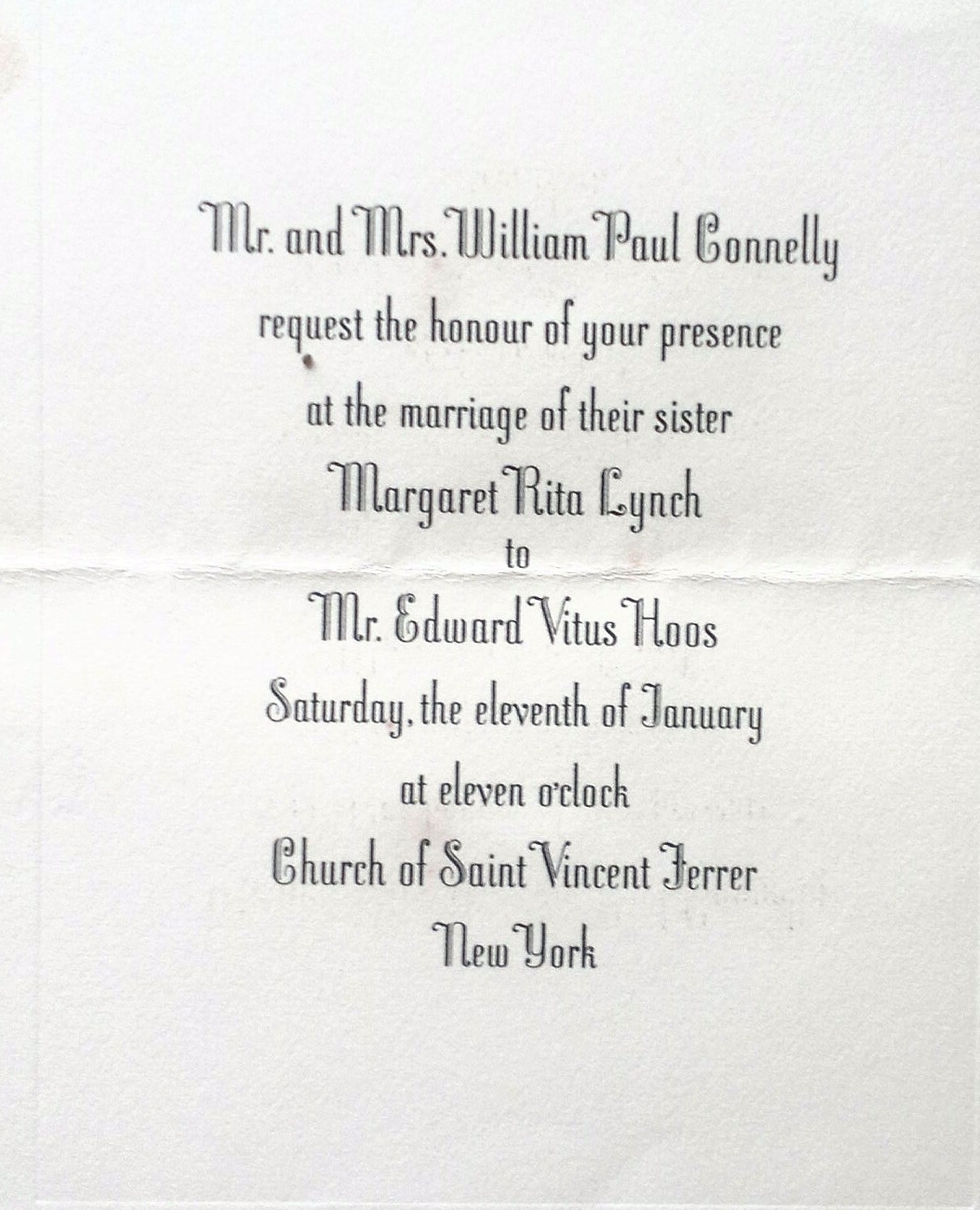 Margaret R Hoos wedding invitation