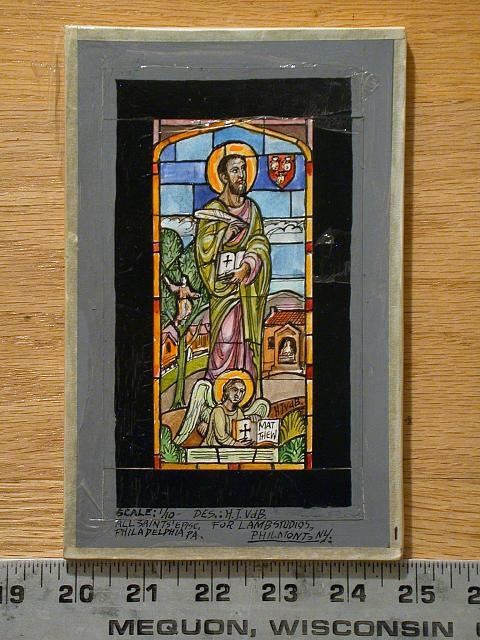 [Design drawing for stained glass window showing St....