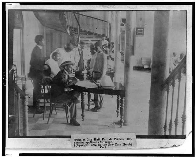 Scene at City Hall, Fort de France--Examining applicants...