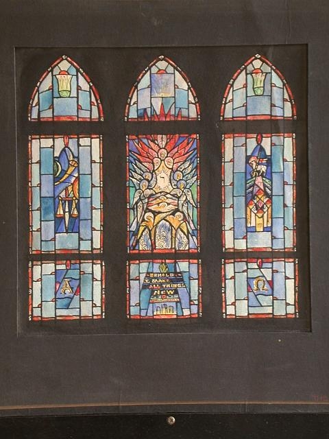 [Design drawing for stained glass window "The Passion Bay...