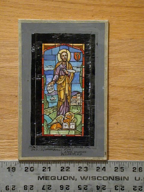 [Design drawing for stained glass window showing St. Luke...