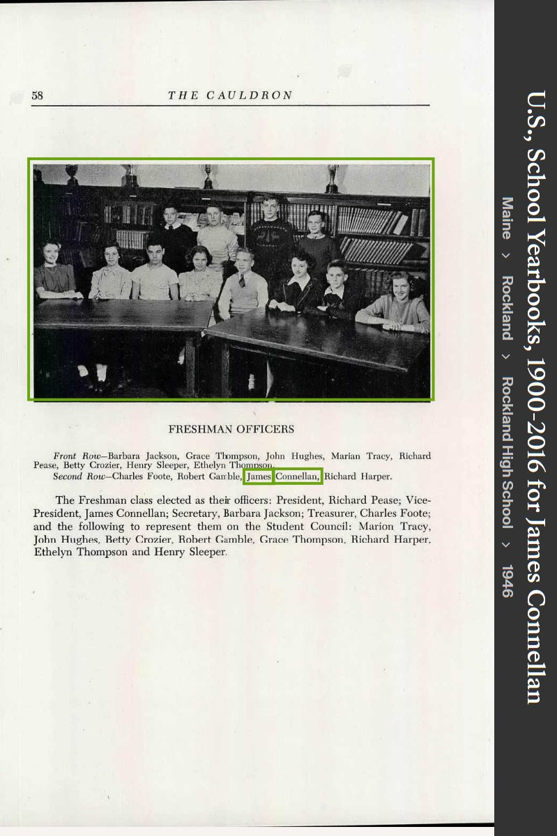 James Mcdevitt "Jimmy" Connellan--U.S., School Yearbooks, 1900-1999(1946) freshman officers