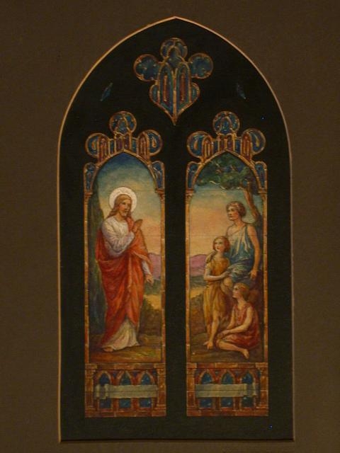 [Design drawing for stained glass window with Beatific...