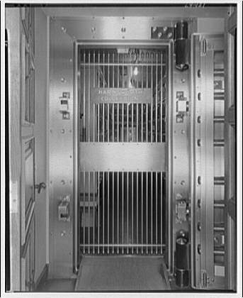 Folger Library interiors. Vault of Harmsworth Collection...